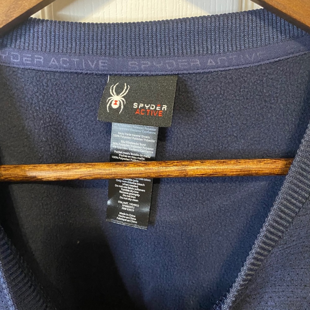 Spyder Active Mens Large Navy Blue Crewneck Sweatshirt Fleece Lined Side Pockets - Picture 2 of 5